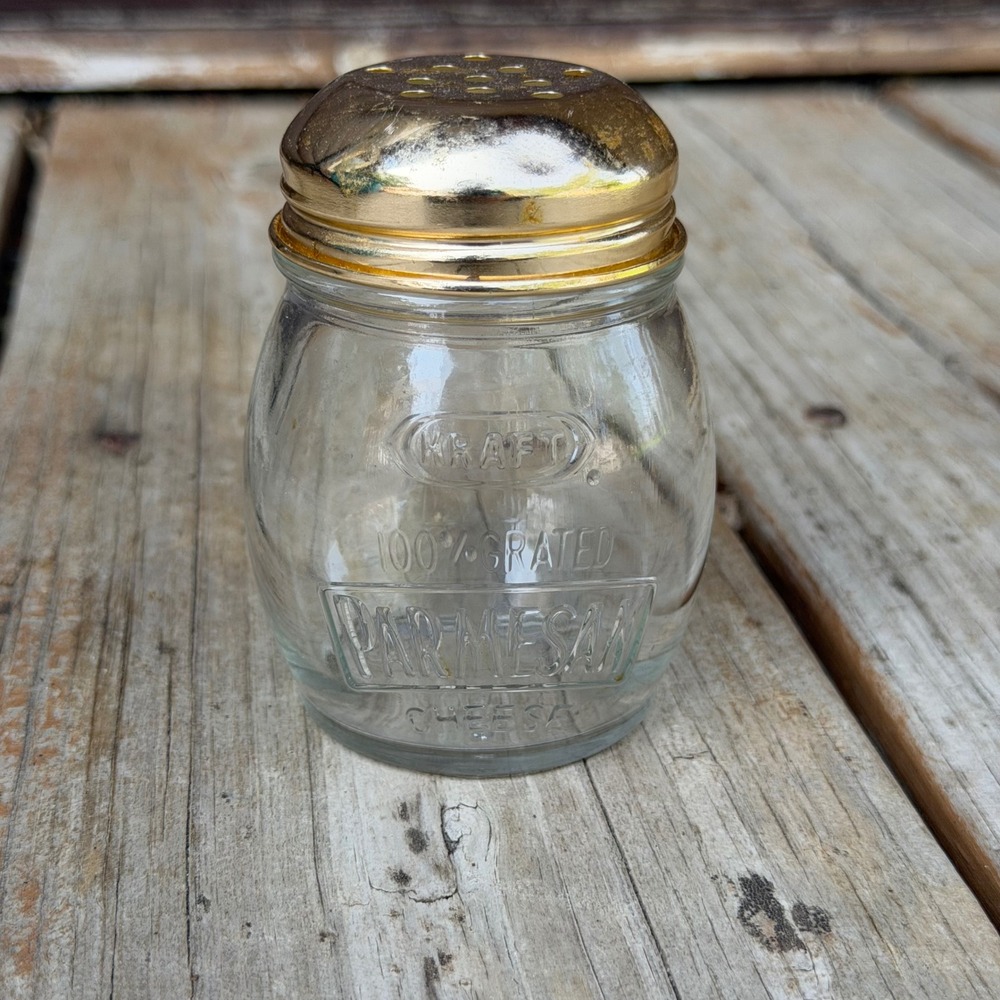 Vintage  Kraft Parmesan Cheese Shaker Clear Glass Gold Lid 4 Inch